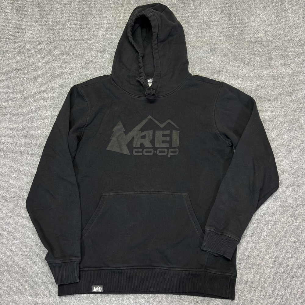 REI Co-op Hoodie Mens Medium Black Fleece Pullover Kangaroo Pocket Sweatshirt